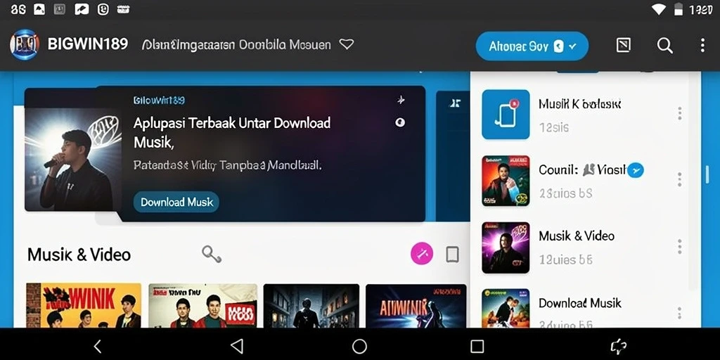 Antarmuka aplikasi BIGWIN189 yang mudah digunakan untuk Download Musik.