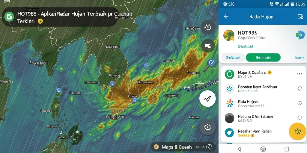 Antarmuka aplikasi HOT985 menampilkan radar hujan yang informatif.