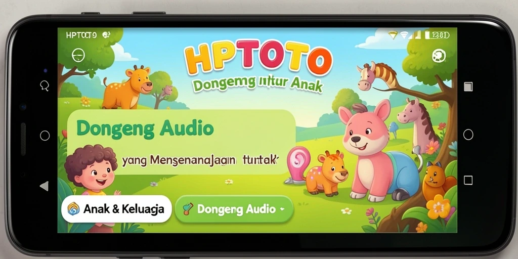 Antarmuka HPTOTO yang ramah anak dengan pilihan dongeng audio.