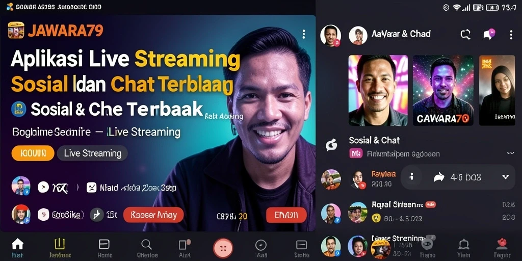 Tampilan antarmuka aplikasi JAWARA79 yang menarik dan nyaman digunakan untuk Live Streaming.
