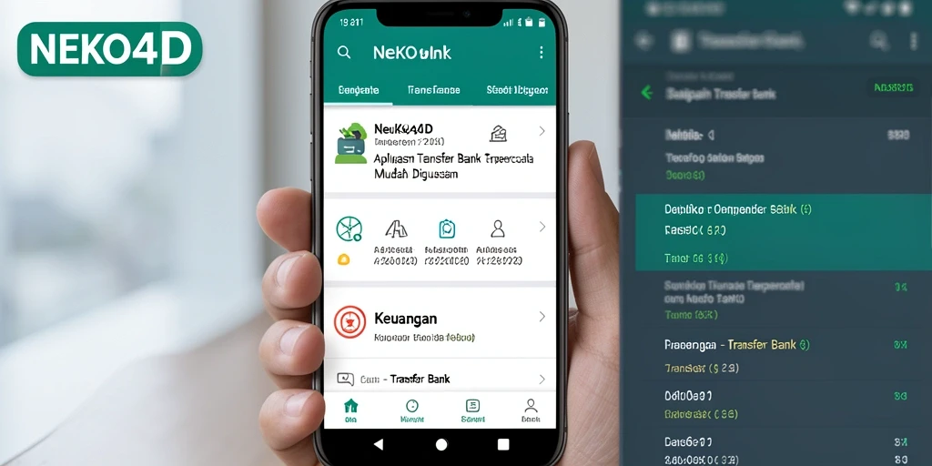 Antarmuka aplikasi NEKO4D dengan fitur Transfer Bank yang mudah digunakan.