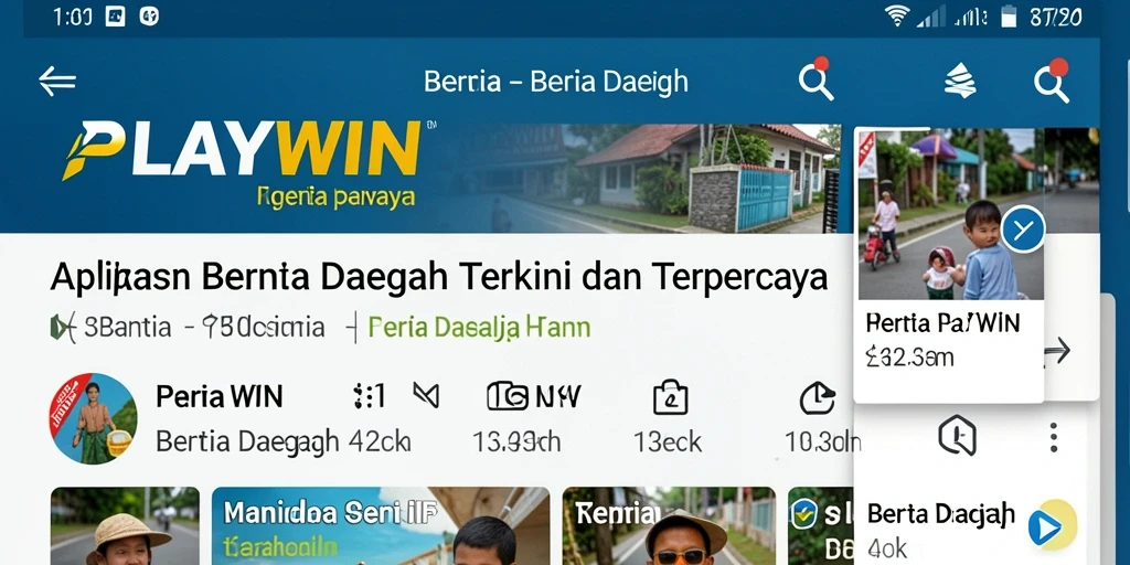 Tampilan antarmuka intuitif dari aplikasi PLAYWIN dengan berita daerah terkini.
